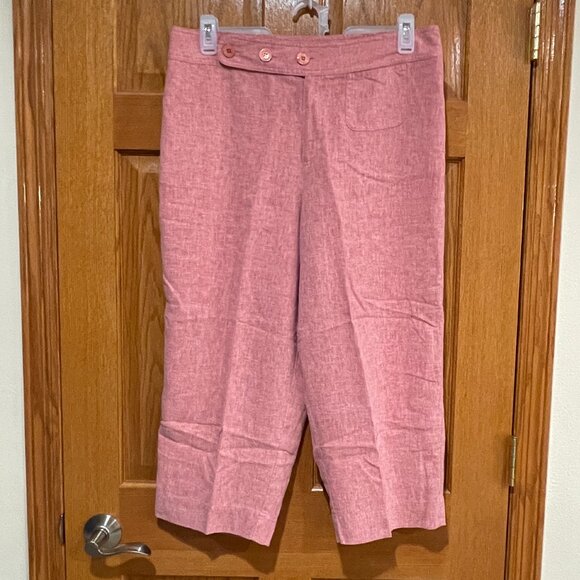 CJ Banks Pants - CJ BANKS Women's Plus 16W 16 Pink Linen Lightweight Elastic Waist Capri Pants
